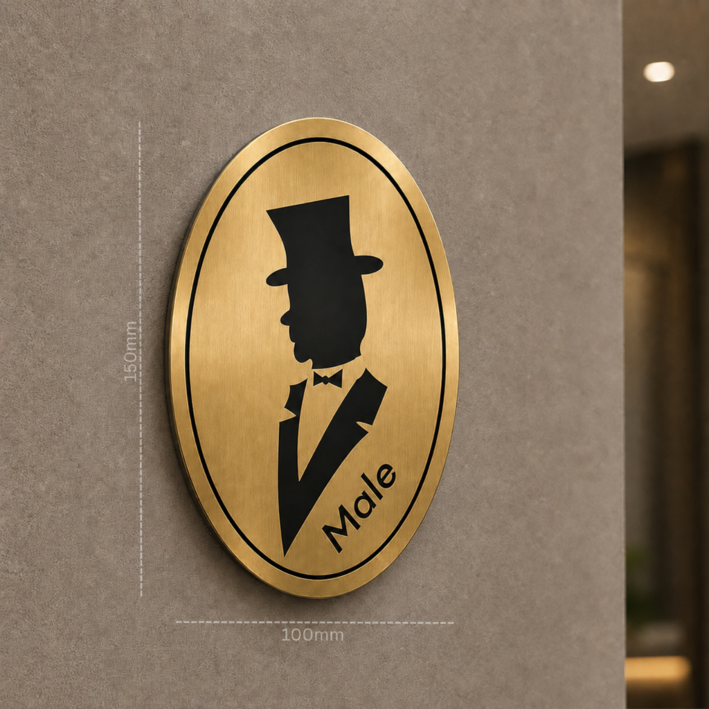 gold finish male & female restroom signage 2