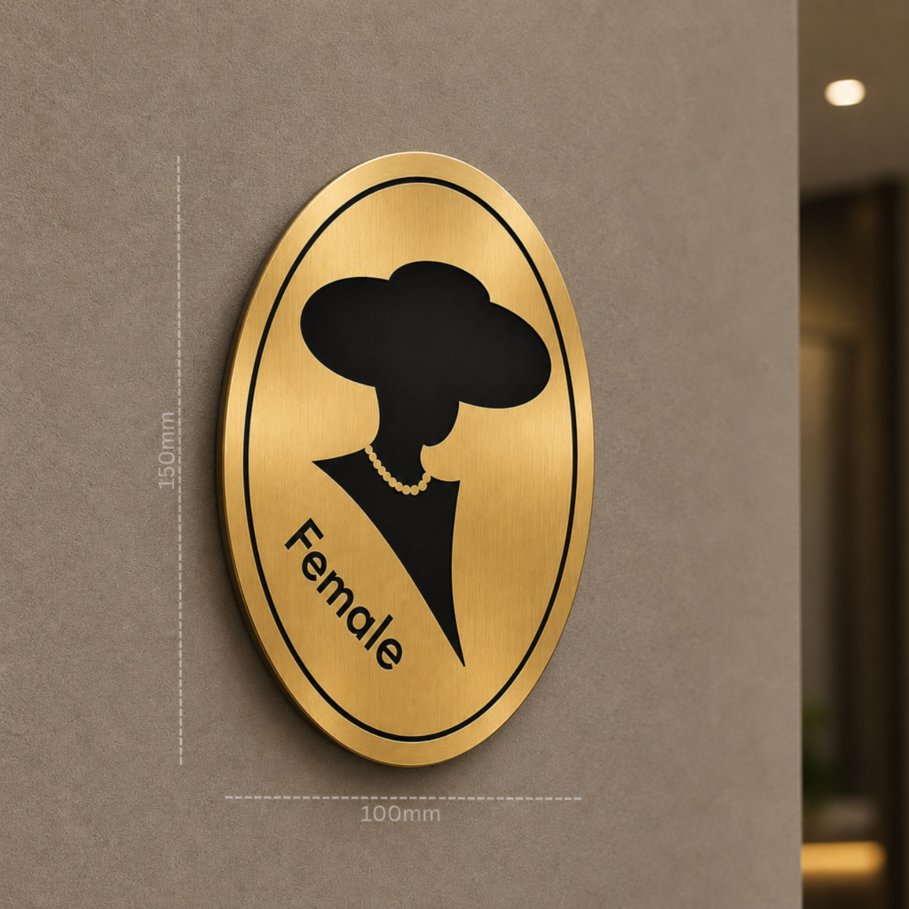 gold finish male & female restroom signage 3