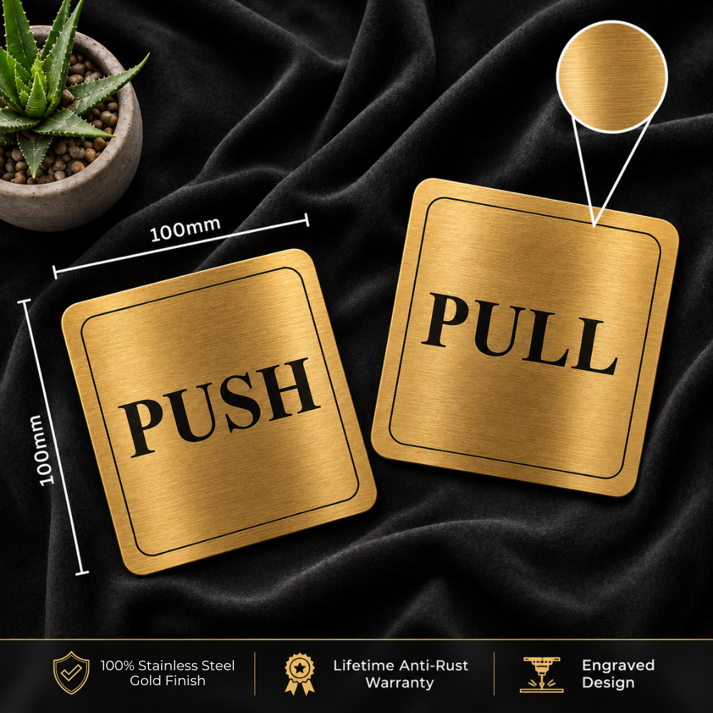 gold finish push pull door signage2