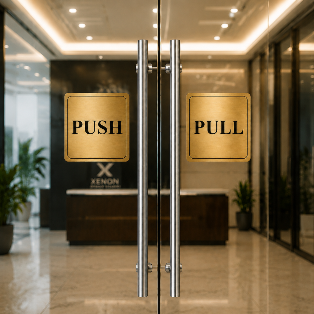 gold finish push pull door signage3