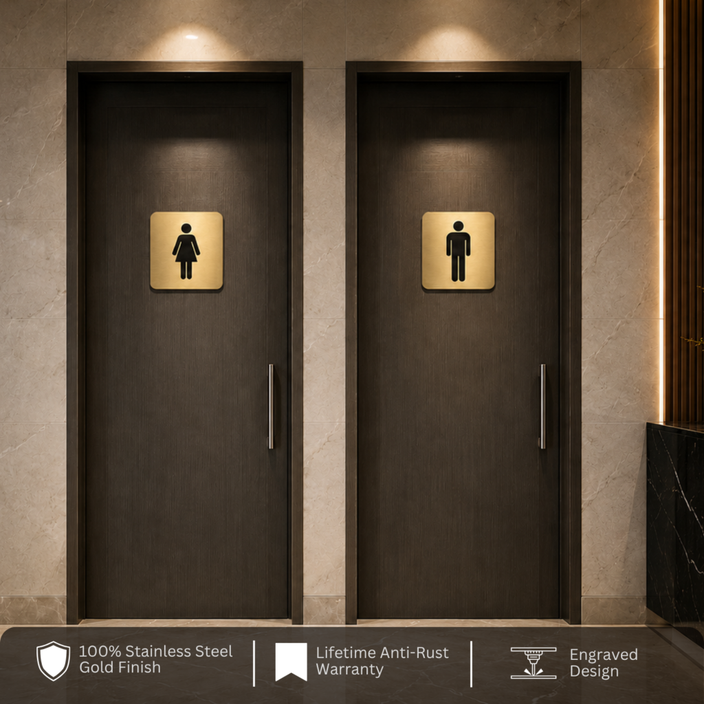 premium gold finish male & female restroom signage4