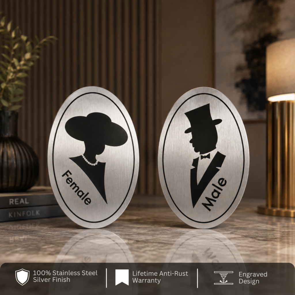 stainless steel male & female restroom signage 4
