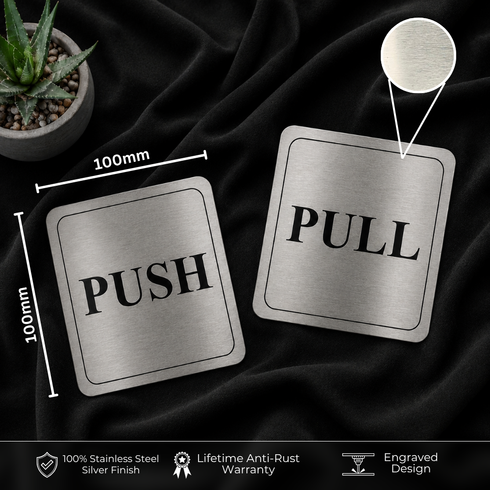 stainless steel push pull door signage2