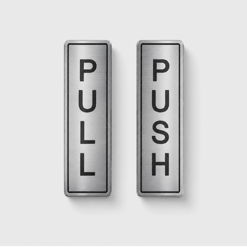 stainless steel silver gate pull push signage1