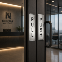 stainless steel silver gate pull push signage3